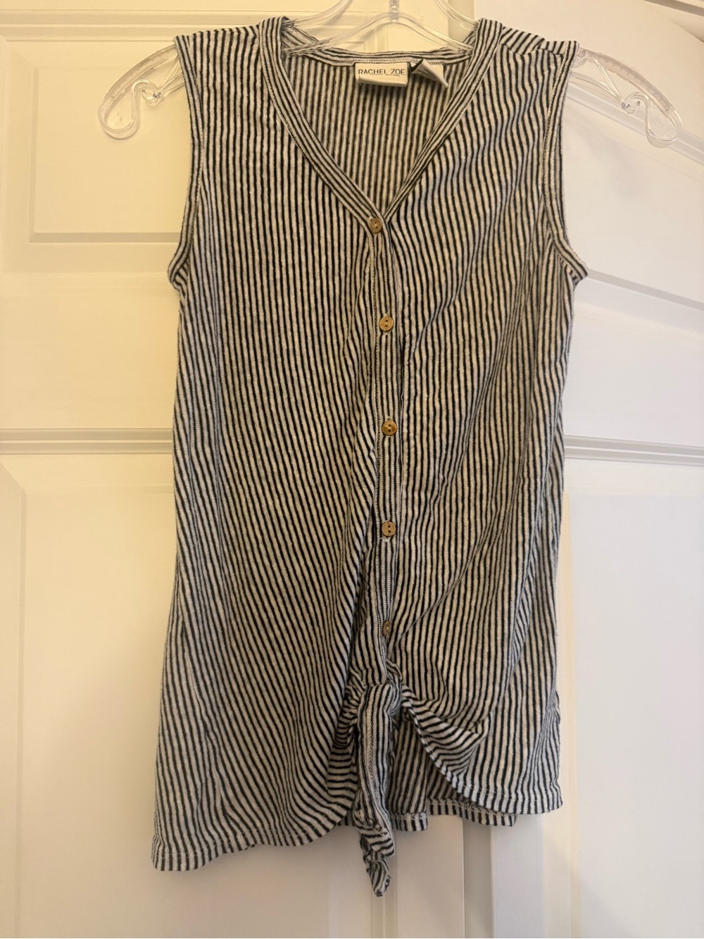Rachel Zoe Sleeveless Linen Button-Front Striped Tank - Black & White